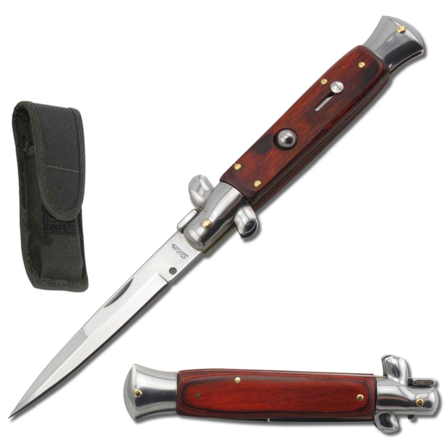 9.75" Italian Milano Stiletto Pakkawood Handle Automatic Knife