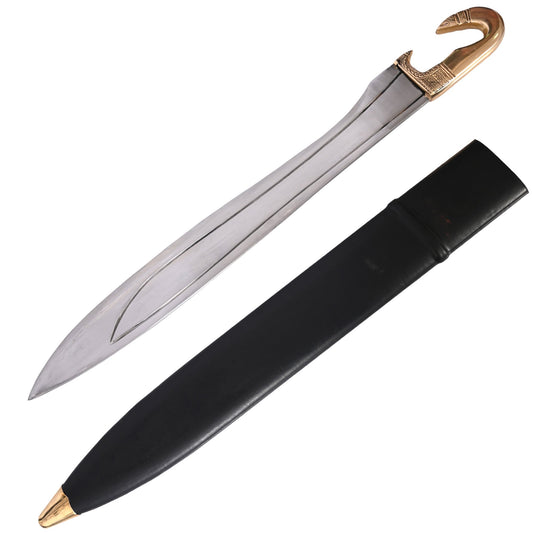 Greek Falcata Warrior Sword With Scabbard Brass Handle