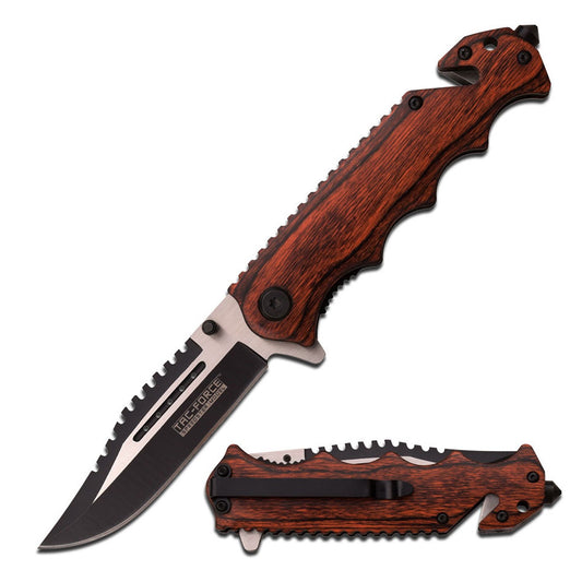 8 Inch Wood Two-Tone Spring Assist Tactical Folding Knife