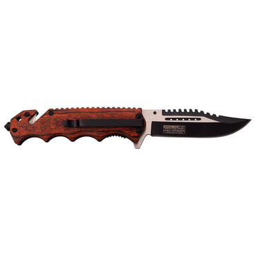 8 Inch Wood Two-Tone Spring Assist Tactical Folding Knife