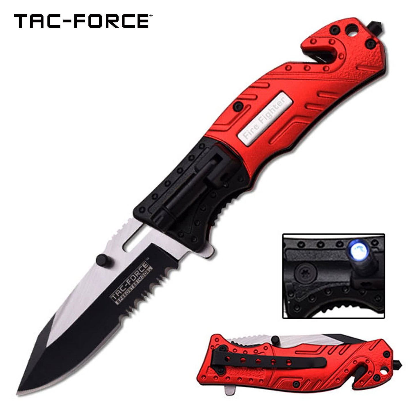 Tac-Force 7.75" Fire Fighter Spring Assisted Folding Knife With Flashlight