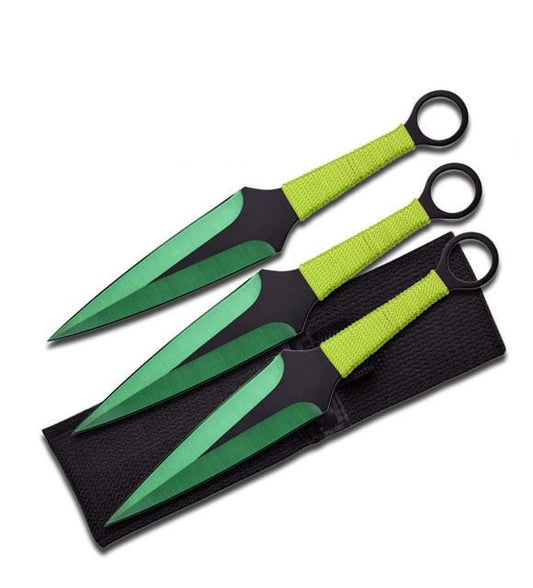 3 Pcs 9" Green Ninja Kunai Throwing Knife Blade Set