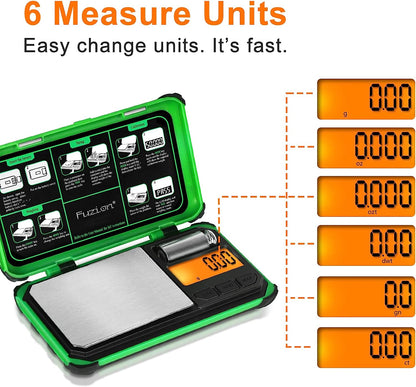 Fuzion TRI Gram Scale, 200g x 0.01g Digital Pocket Scale with 6 Units Green