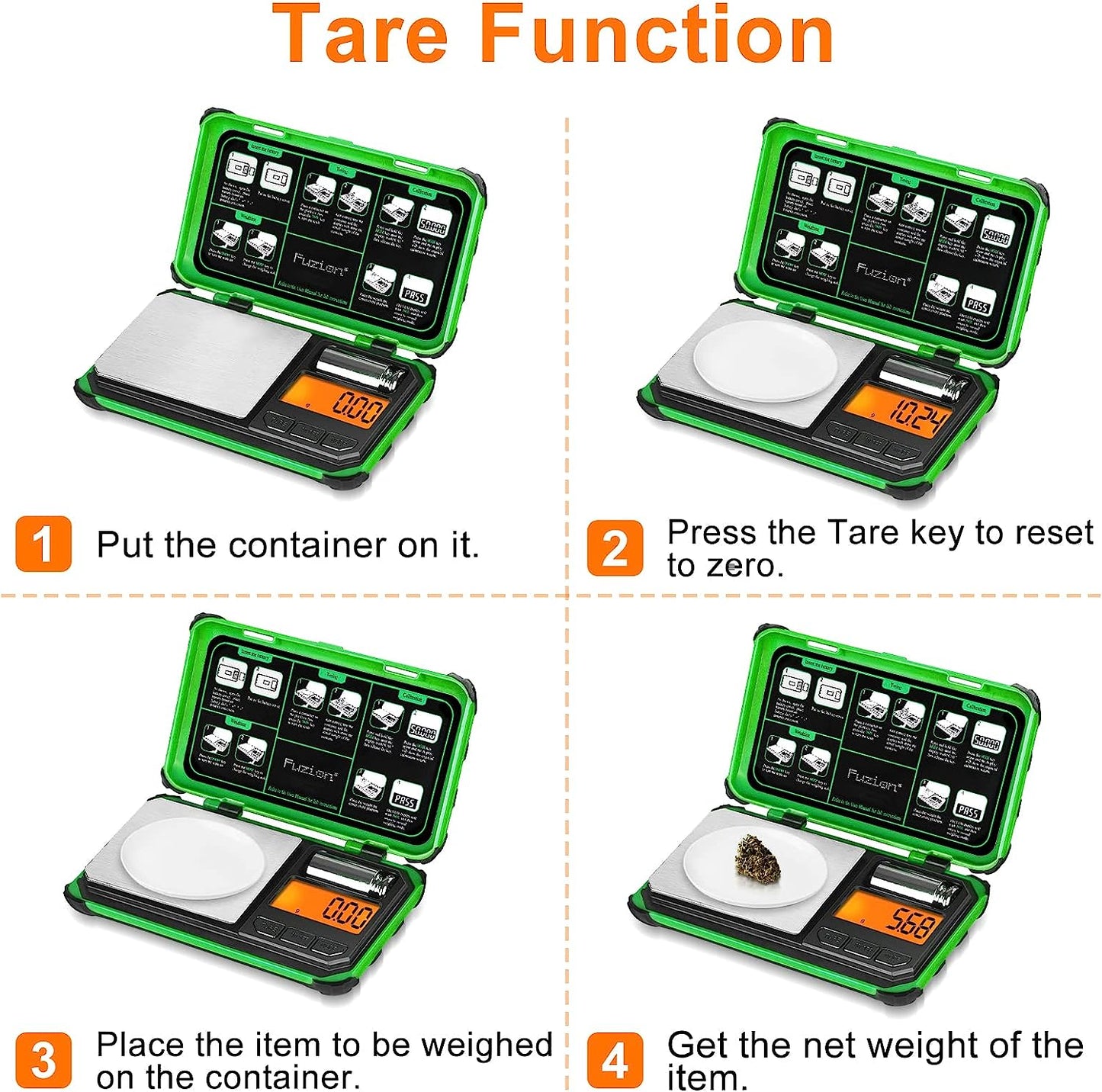 Fuzion TRI Gram Scale, 200g x 0.01g Digital Pocket Scale with 6 Units Green