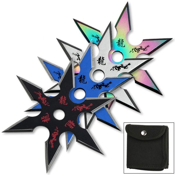 4 Pc Set Ninja Throwing Stars Anime Shuriken Knife Blade Six-Sided