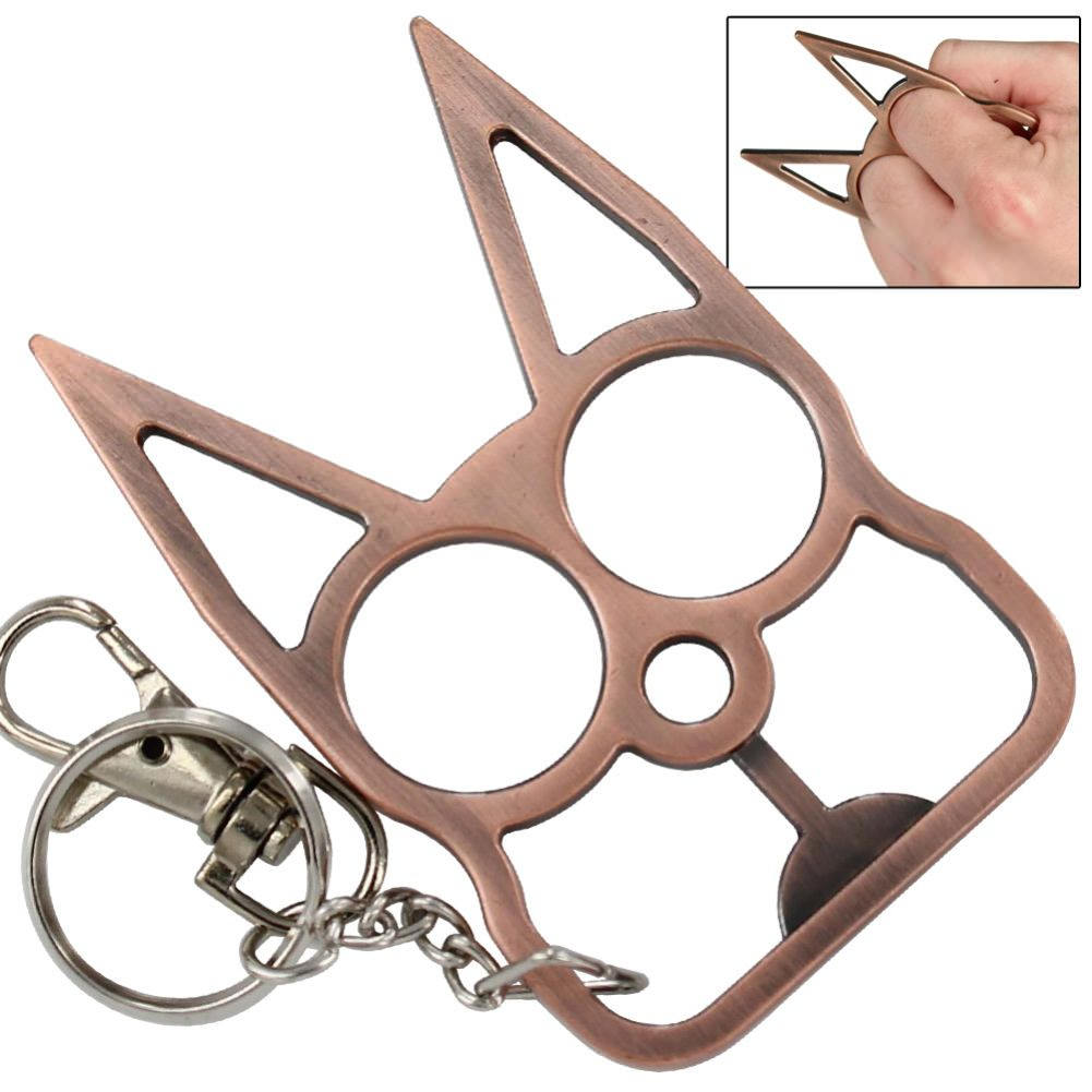 Cat Self Defensive Key Chain Copper Finish