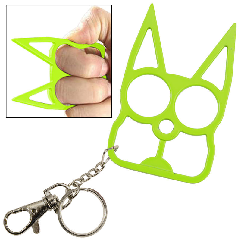 Cat Self Defense Knuckle Key Chain Neon Green