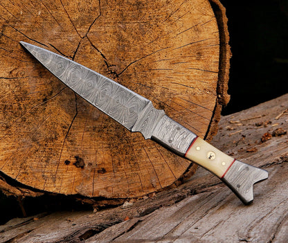 Fixed Blade Handmade Damascus Steel Hunting Dagger Knife Bone Handle