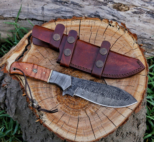10.5" Custom Handmade Hammered Damascus Steel Hunting Skinning Knife