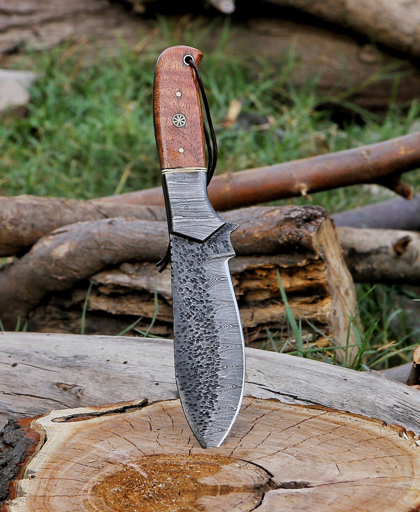 10.5" Custom Handmade Hammered Damascus Steel Hunting Skinning Knife