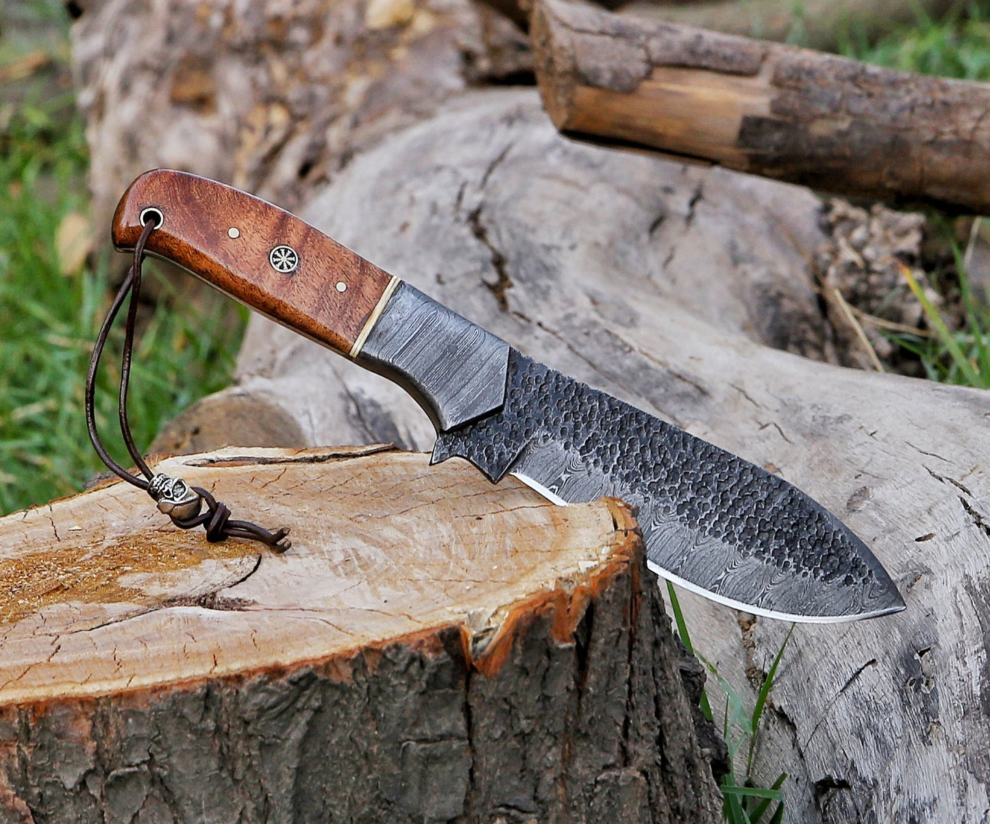 10.5" Custom Handmade Hammered Damascus Steel Hunting Skinning Knife