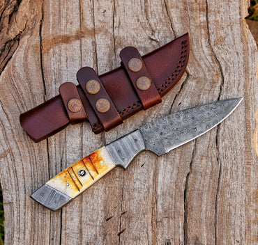 9.5" Custom Handmade Damascus Steel Hunting Skinning Knife Bone