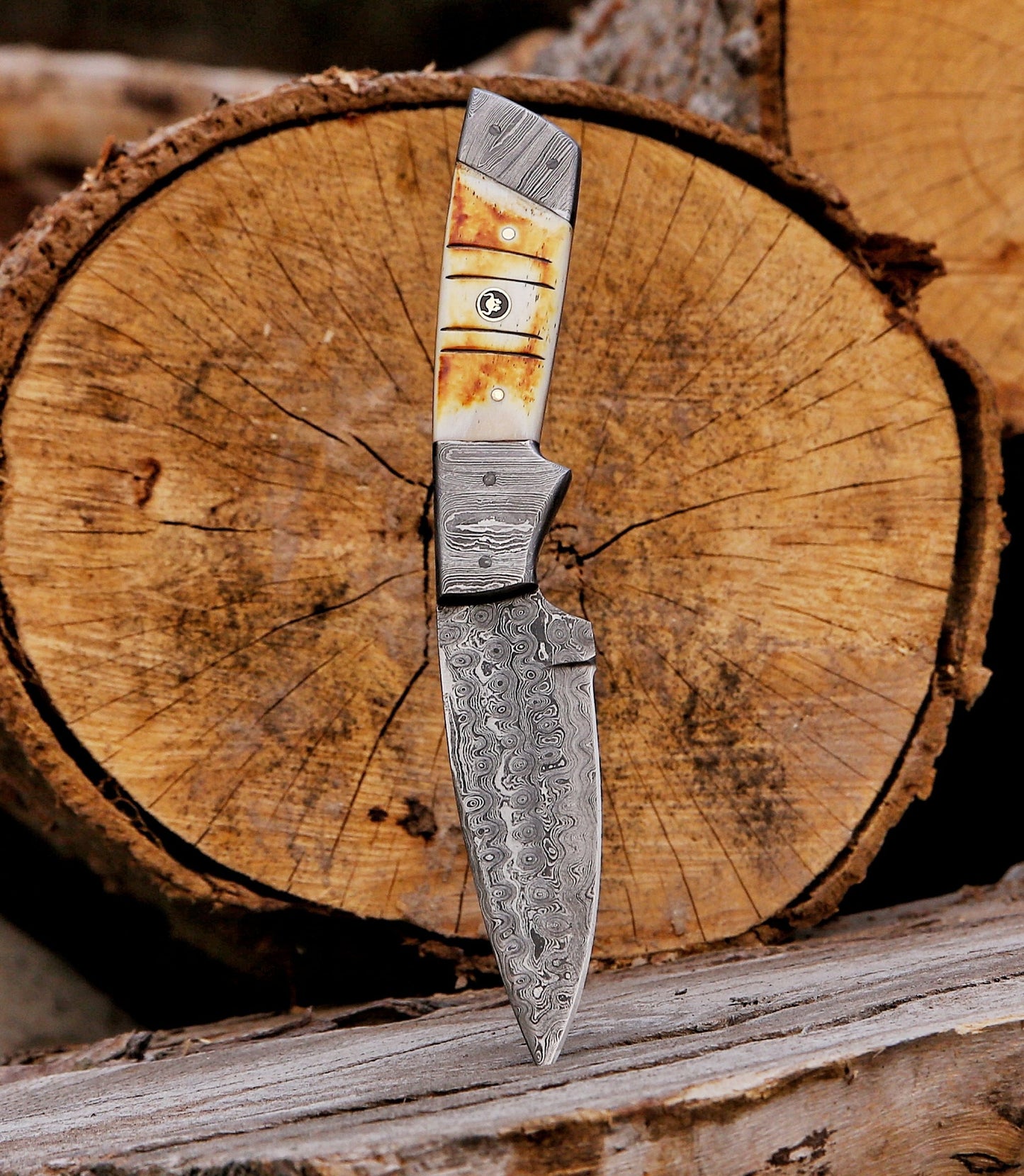 9.5" Custom Handmade Damascus Steel Hunting Skinning Knife Bone