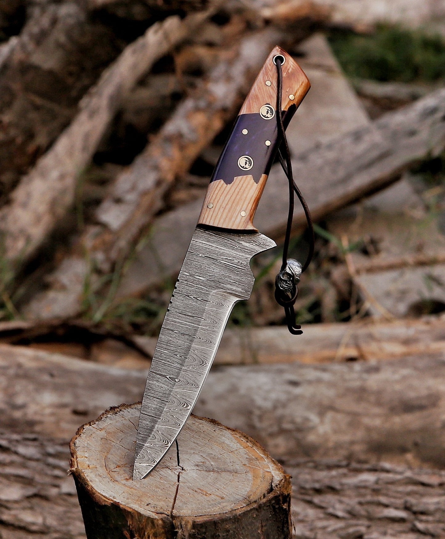 Fixed Blade Damascus Steel Custom Handmade Hunting Skinning Knife