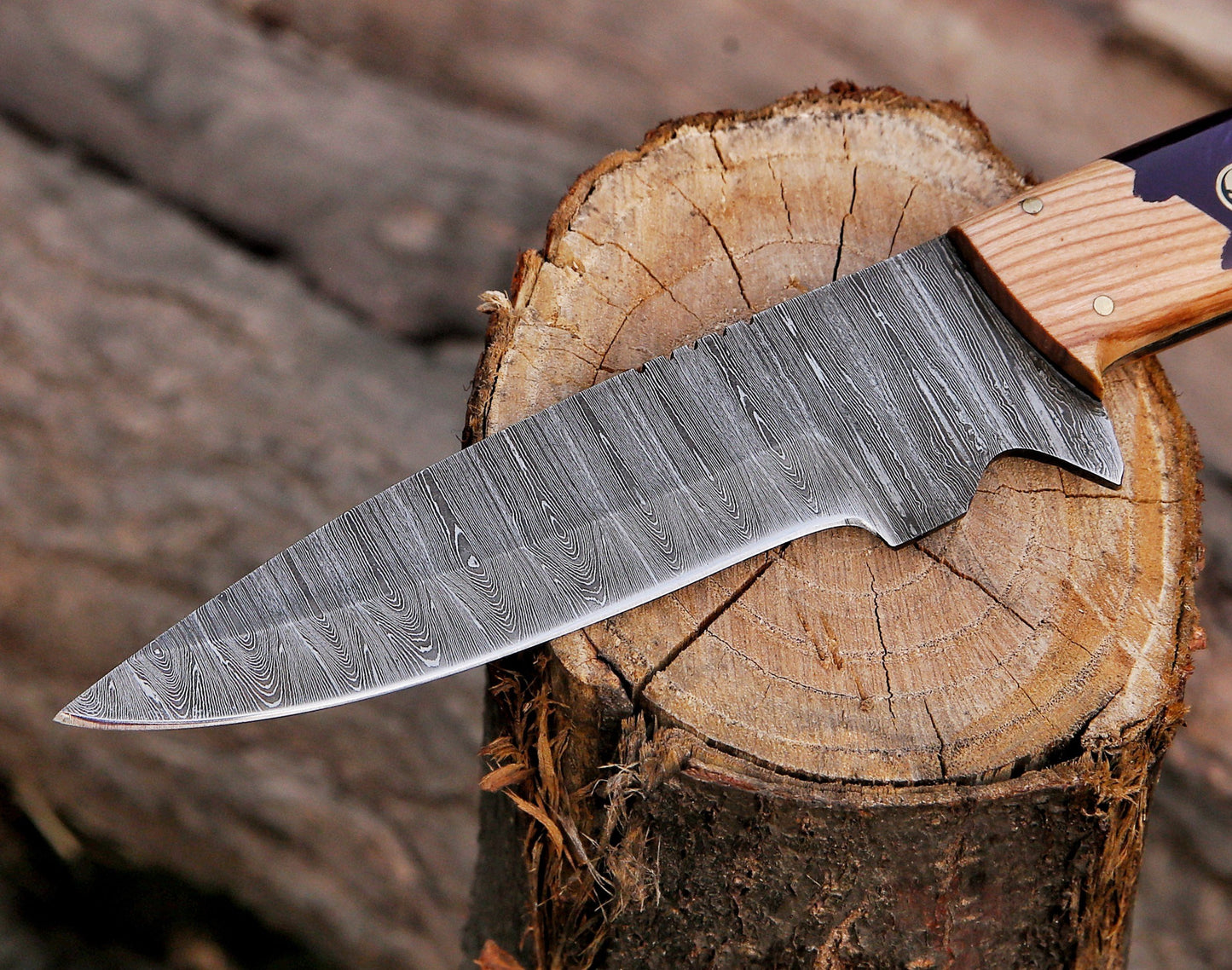 Fixed Blade Damascus Steel Custom Handmade Hunting Skinning Knife