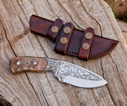 Custom Engraved Handmade 12C27 Stainless Steel Hunting Skinning Knife 8.5"