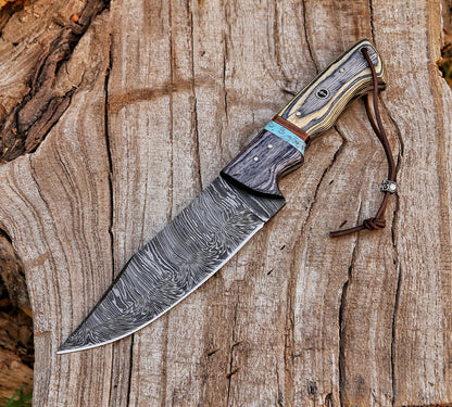 12" Custom Handmade Damascus Steel Hunting Bowie Knife