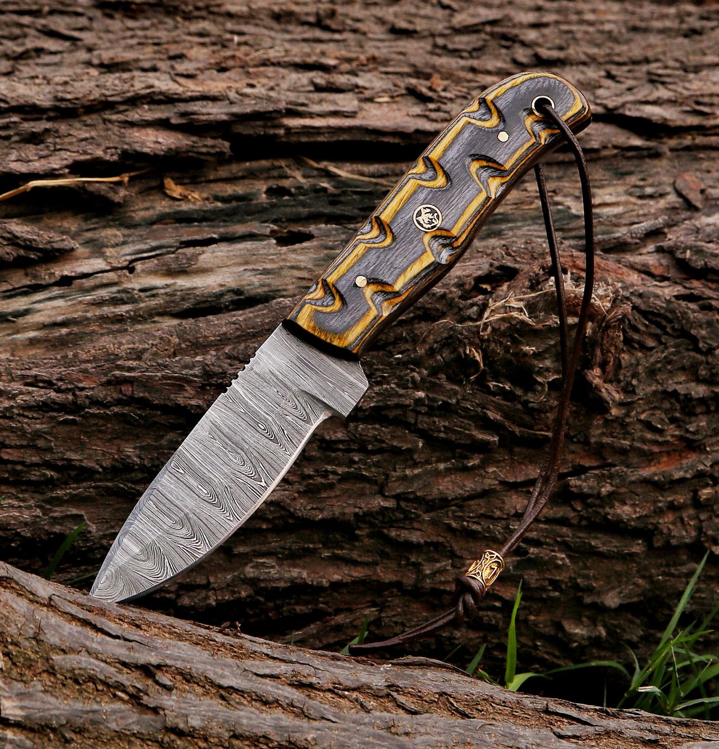 8" Damascus Steel Custom Handmade Hunting Skinning Knife