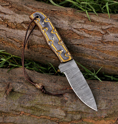 8" Damascus Steel Custom Handmade Hunting Skinning Knife