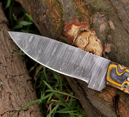 8" Damascus Steel Custom Handmade Hunting Skinning Knife