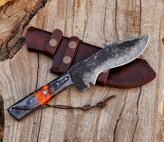 11.5" Custom Handmade Hammered Damascus Steel Hunting Bowie Knife