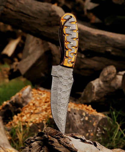 10" Hammered Damascus Steel Custom Handmade Hunting Skinning Knife