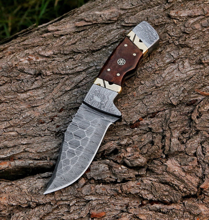 9.5" Custom Handmade Hammered Damascus Steel Hunting Skinning Knife