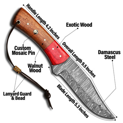 9.5" Custom Handmade Damascus Steel Hunting Skinning Knife