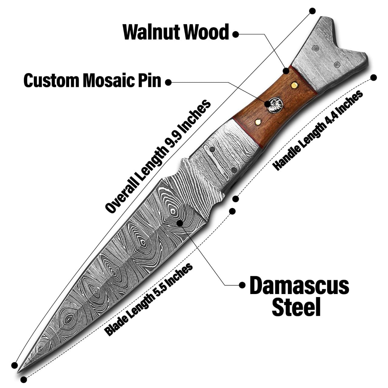 Fixed Blade Handmade Damascus Steel Hunting Dagger Knife