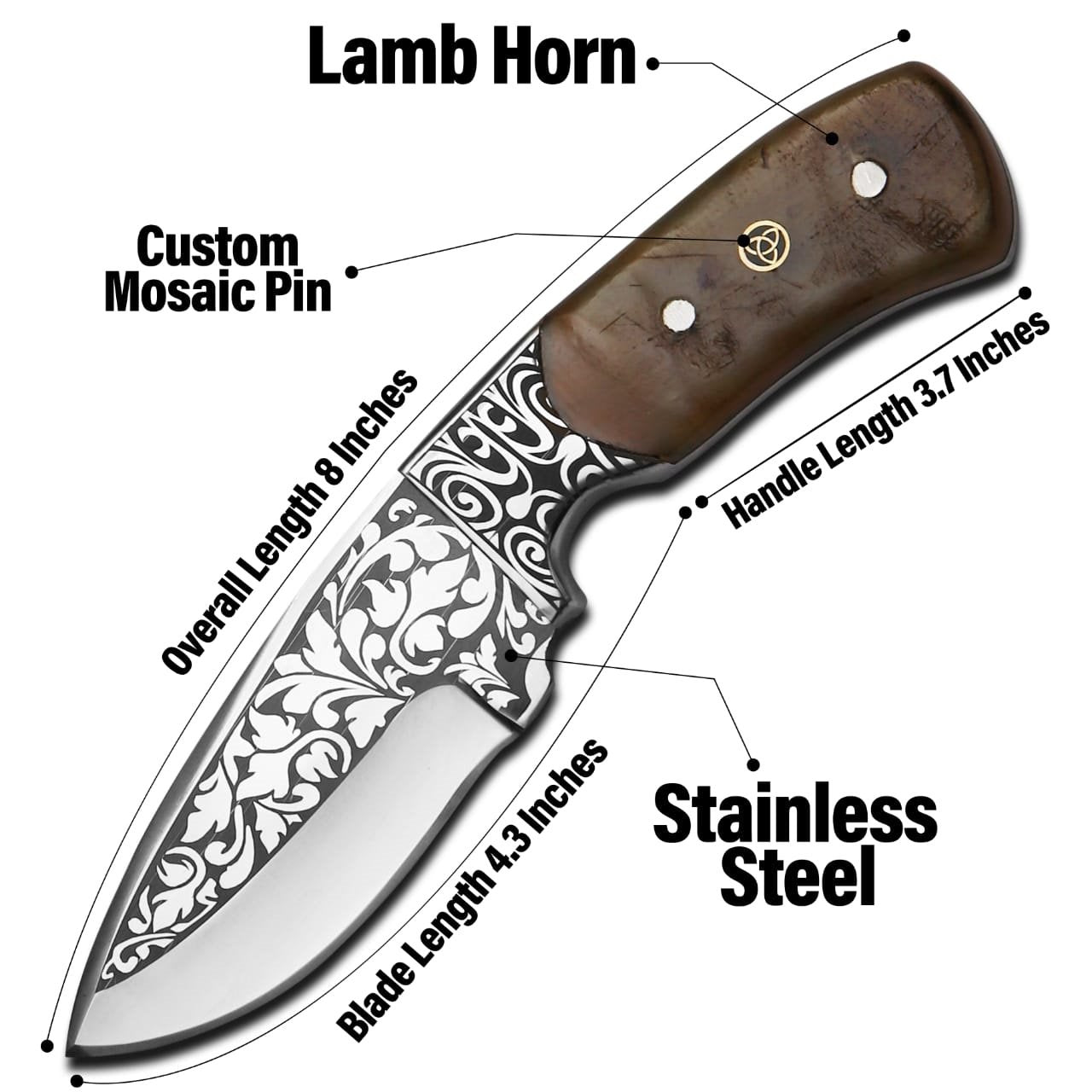 Custom Engraved Handmade 12C27 Stainless Steel Hunting Skinning Knife 8.5"