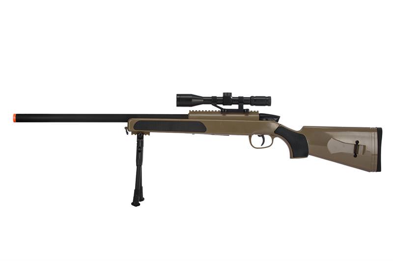 415 FPS Airsoft MK51 Bolt Action Sniper Rifle W/ Scope & Bi-Pod - TAN