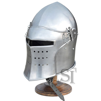 Medieval Renaissance Detachable Visor Barbute With Stand