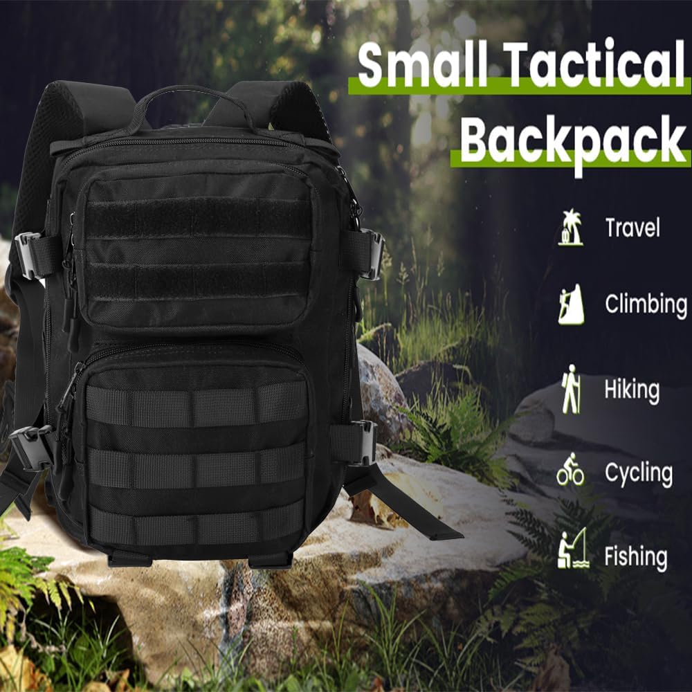 Mini Tactical Backpack,Small Fitness  Daypack for Multifunctional Fitness Outdoor Sport Camping Bag(Black)